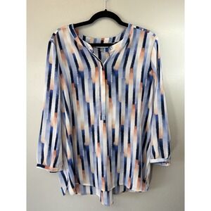 JM Collection Bluesy Watercolor Long Sleeve Workwear‎ Blouse Size XL